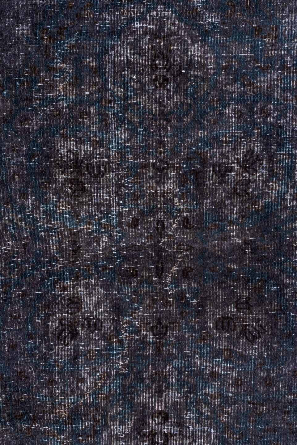 10' x 12' one-of-a-kind handmade vintage Overdyed large size rug. Color palette: black, blue, gray, light gray, off-white