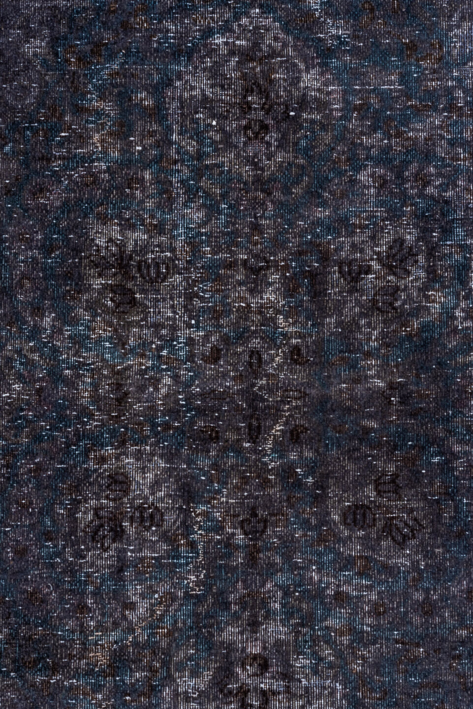 10' x 12' one-of-a-kind handmade antique Overdyed large size rug. Color palette: charcoal, indigo, slate, teal, ink, blue