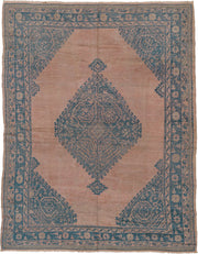 6' x 8' one-of-a-kind handmade antique Oushak medium size rug. Color palette: blush, blue, taupe, ivory, pink, beige, gray