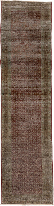 2' x 10' one-of-a-kind handmade antique NW Persian runner rug. Color palette: taupe, rust, terra cotta, brown, ivory