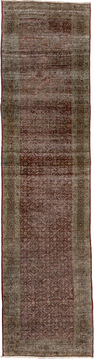 2' x 10' one-of-a-kind handmade antique NW Persian runner rug. Color palette: taupe, rust, terra cotta, brown, ivory