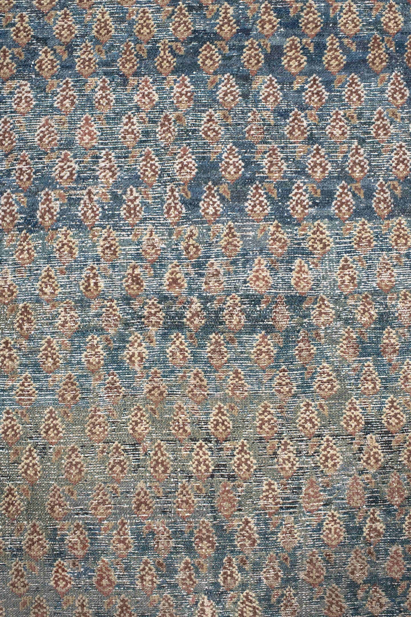 9' x 10' one-of-a-kind handmade vintage Mahal large size rug. Color palette: blue, ivory, rust, taupe, rose, brown