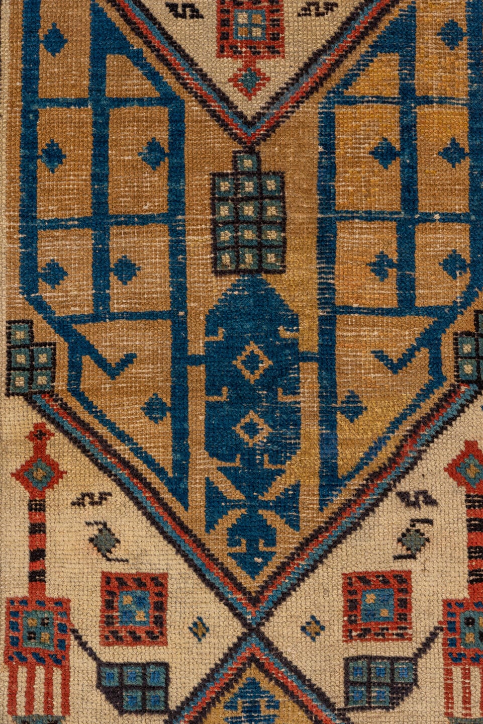 3' x 10' one-of-a-kind handmade antique Sarab runner rug. Color palette: camel, indigo, ivory, rust, terra cotta, navy