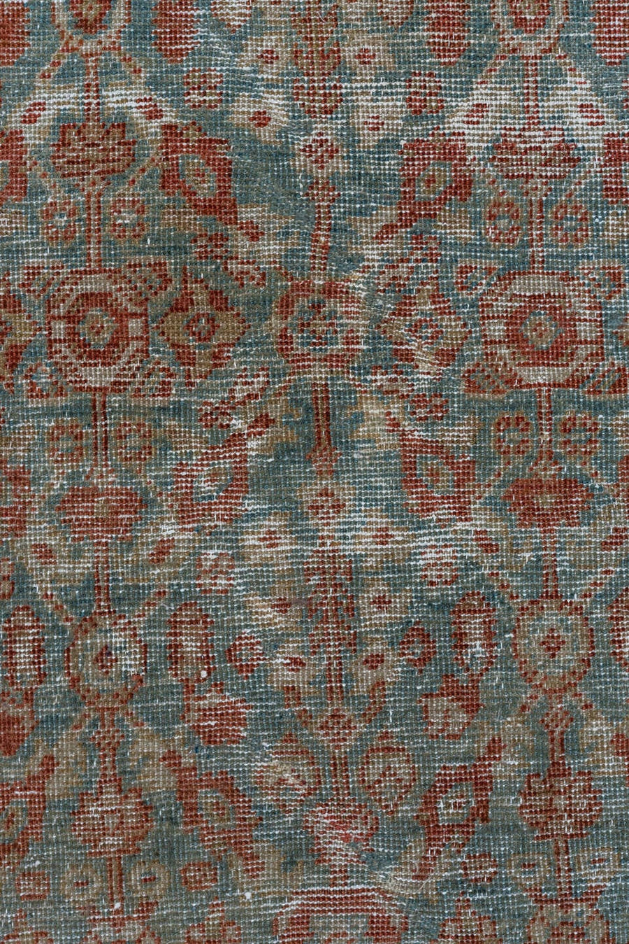 4' x 6' one-of-a-kind handmade antique Farahan small size rug. Color palette: pale blue, rust, ivory, taupe, sage