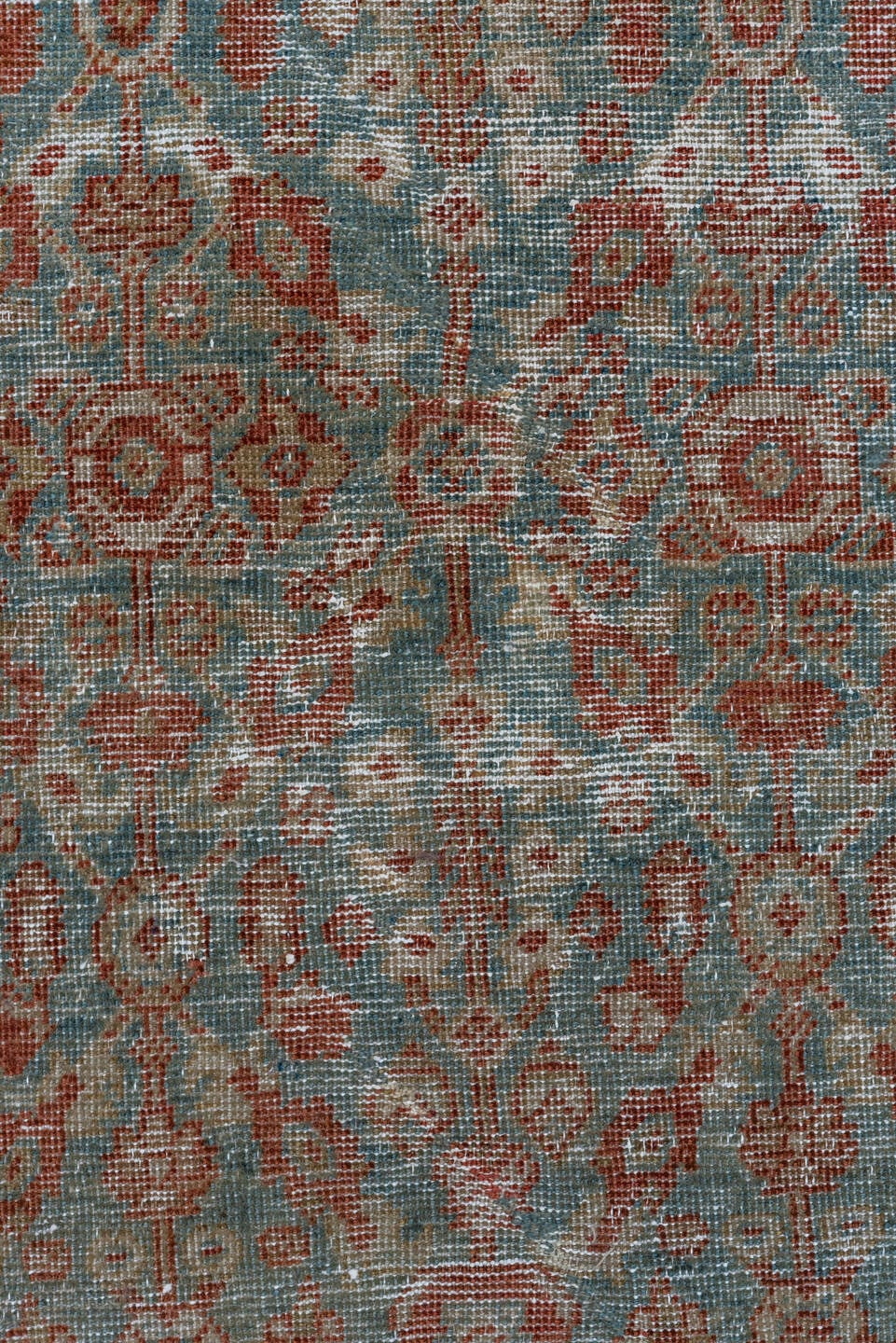 4' x 6' one-of-a-kind handmade antique Farahan small size rug. Color palette: pale blue, rust, ivory, taupe, sage