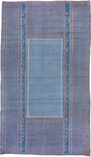10' x 17' one-of-a-kind handmade antique Kilim rug. Color palette: blue, rose, ivory, pink, red