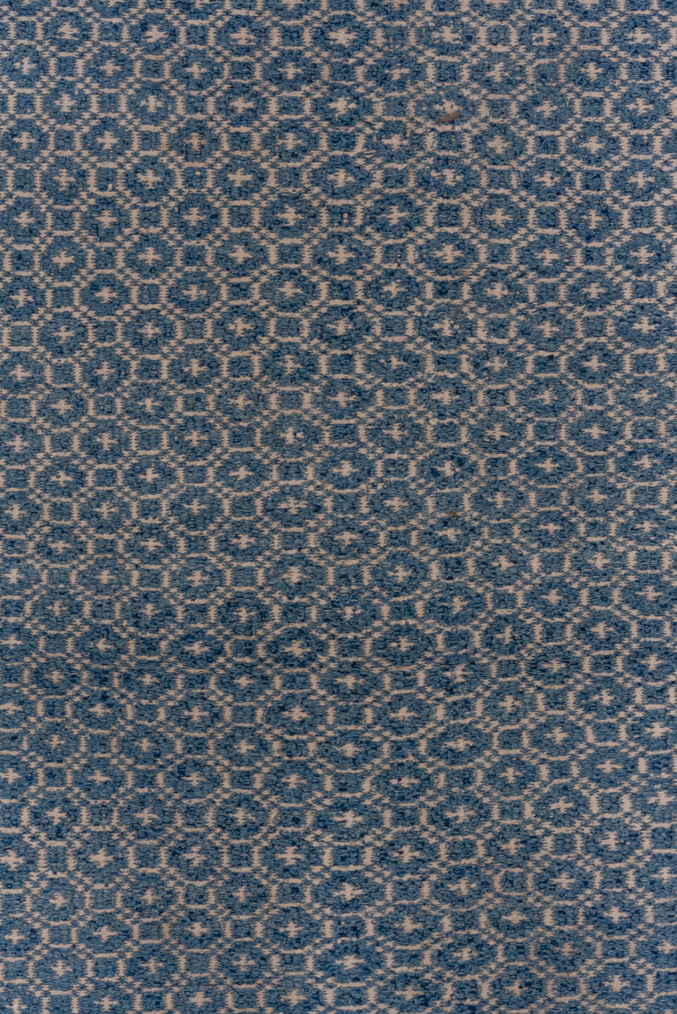 10' x 17' one-of-a-kind handmade vintage Kilim rug. Color palette: blue, fiord, gray, light blue, light gray, off-white