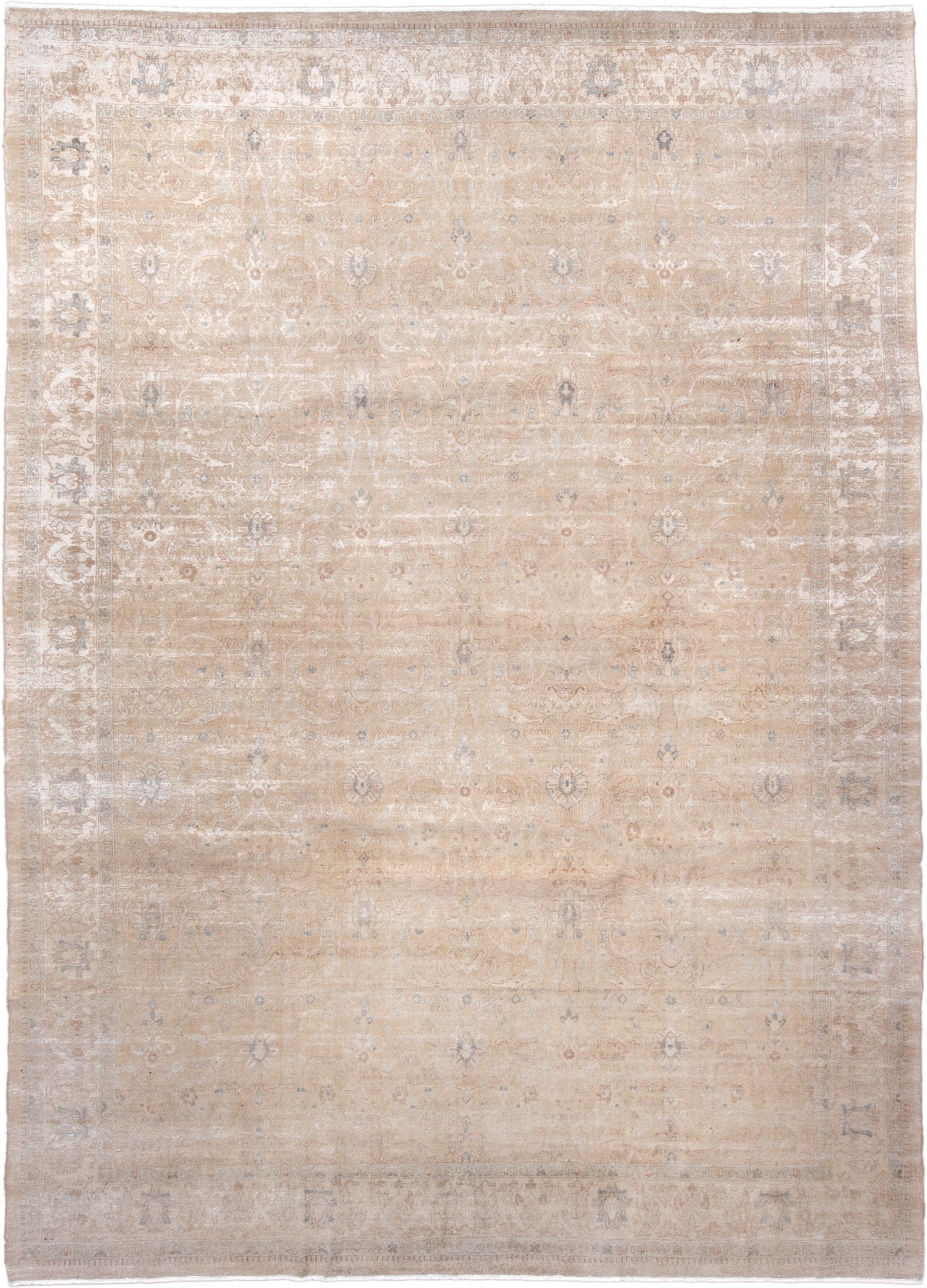 8' x 12' one-of-a-kind handmade vintage Sivas large size rug. Color palette: beige, ivory, taupe, pale blue, cream