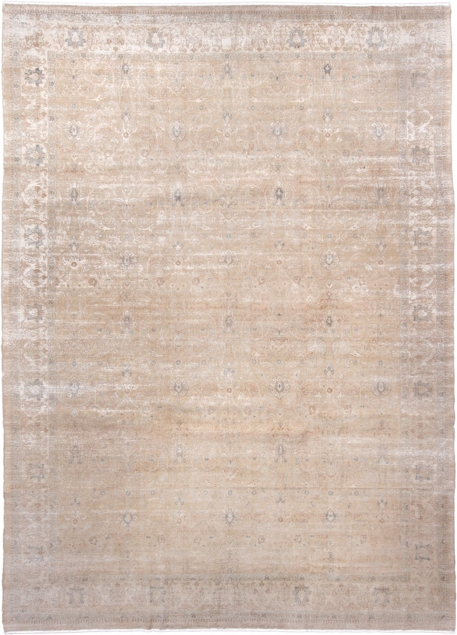 8' x 12' one-of-a-kind handmade vintage Sivas large size rug. Color palette: beige, ivory, taupe, pale blue, cream