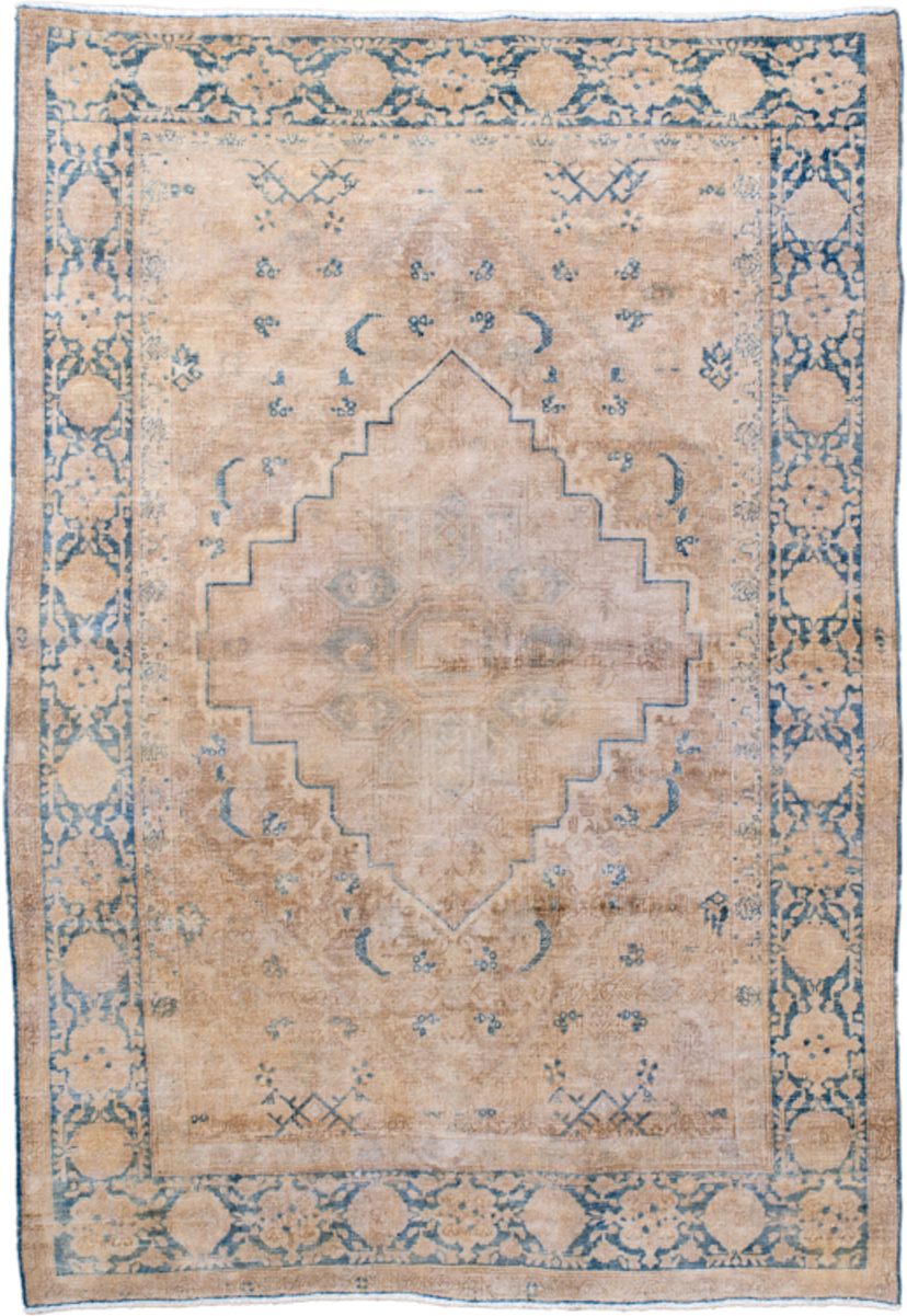 4' x 6' one-of-a-kind handmade antique Tabriz small size rug. Color palette: beige, powder_blue, ivory, camel, taupe