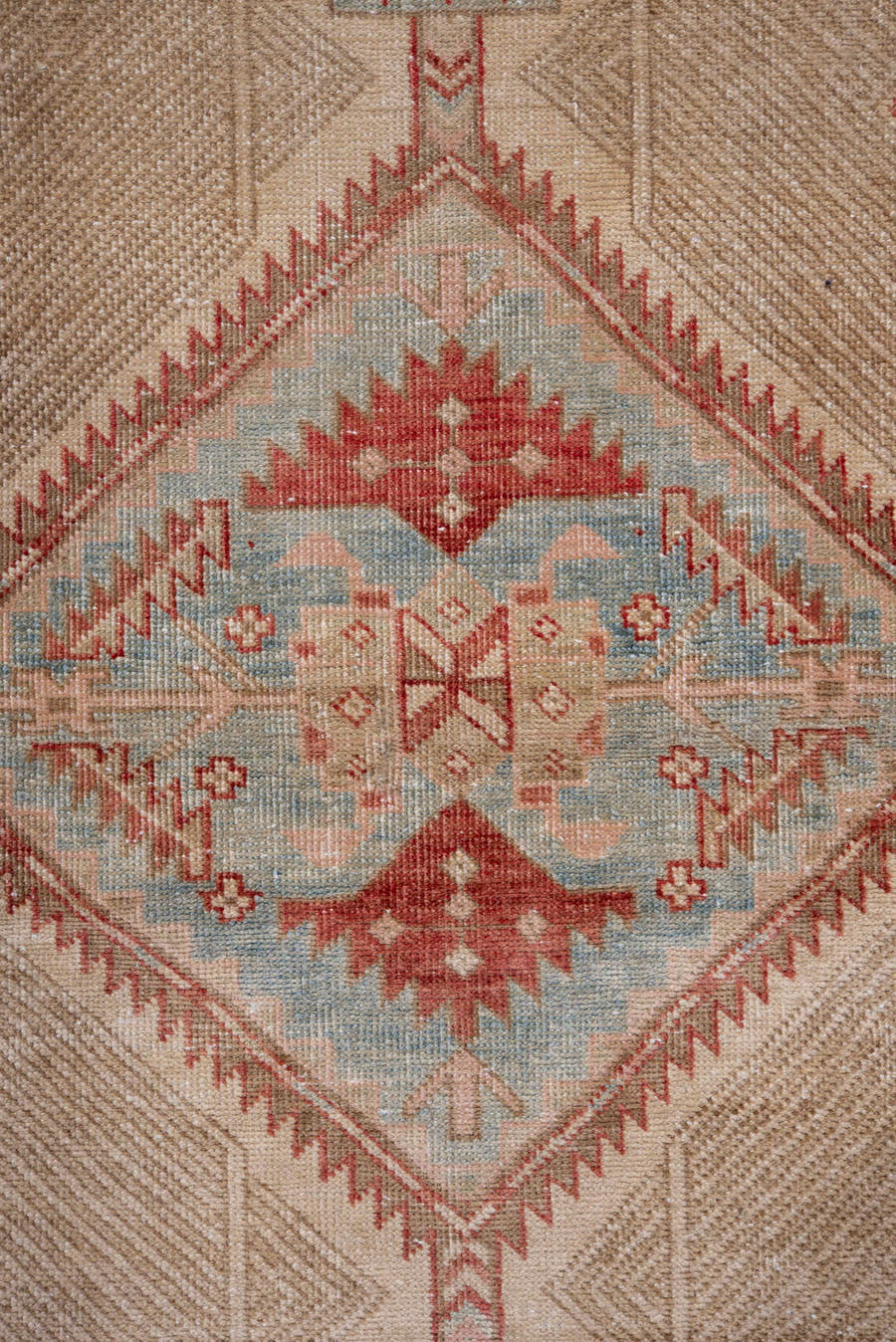 2' x 12' one-of-a-kind handmade antique Sarab runner rug. Color palette: ivory, rust, sky blue, camel, terra cotta, taupe