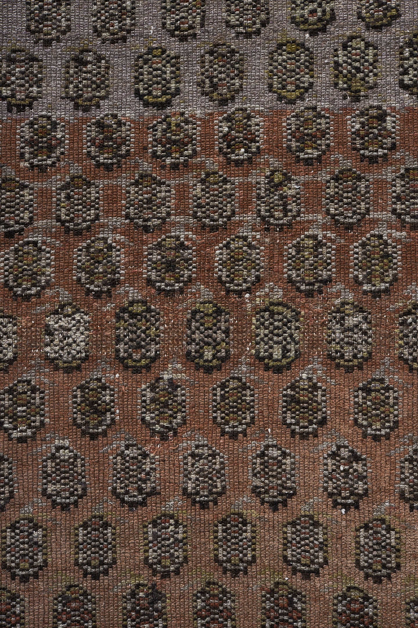 3' x 14' one-of-a-kind handmade antique Malayer runner rug. Color palette: ivory, rust, charcoal, taupe, camel, brown, slate
