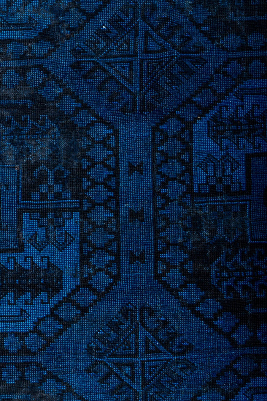 9' x 13' one-of-a-kind handmade antique Overdyed large size rug. Color palette: cobalt, navy, indigo, charcoal, ink blue