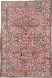 6' x 9' one-of-a-kind handmade antique Sivas medium size rug. Color palette: blush, rose, ivory, taupe, camel, brown, pink