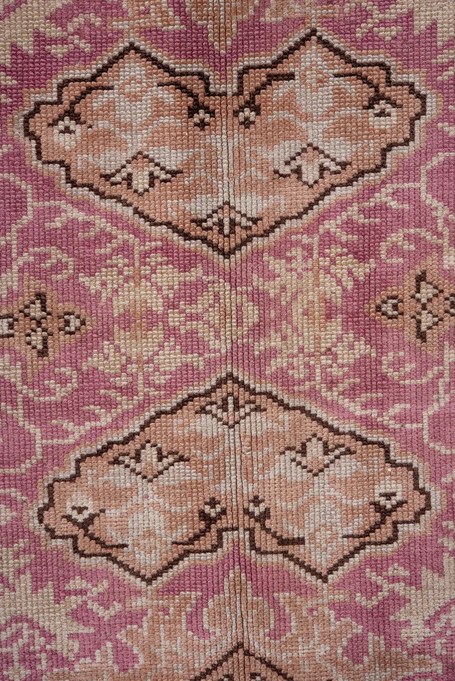 6' x 9' one-of-a-kind handmade antique Sivas medium size rug. Color palette: blush, rose, ivory, taupe, camel, brown, pink