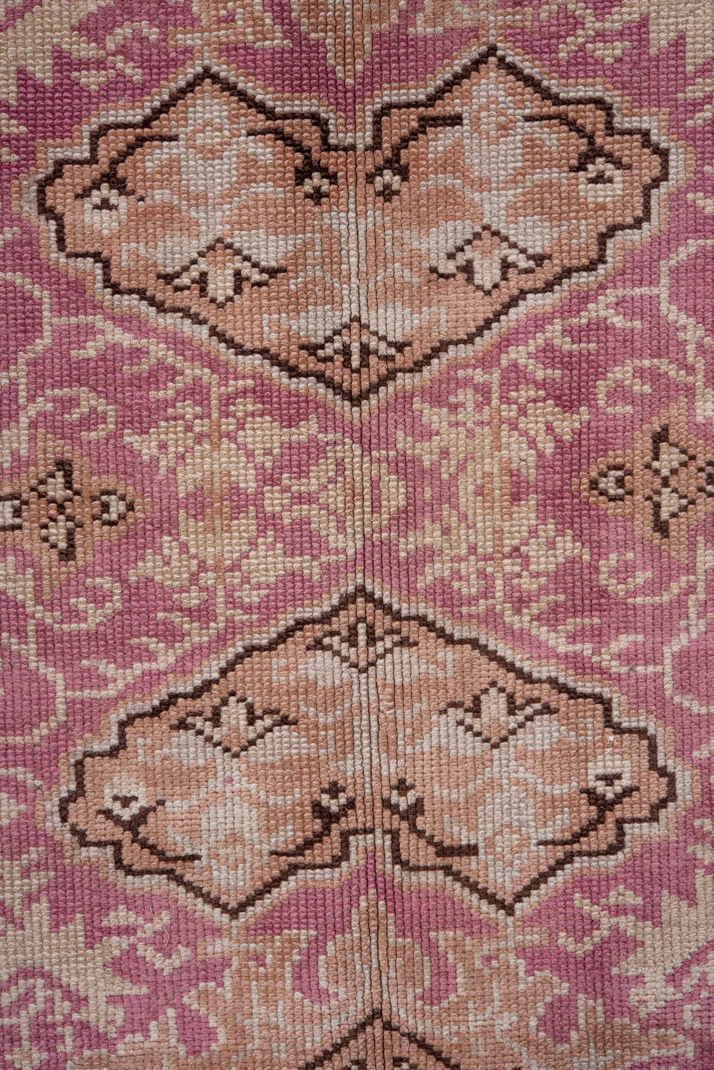 6' x 9' one-of-a-kind handmade antique Sivas medium size rug. Color palette: blush, rose, ivory, taupe, camel, brown, pink