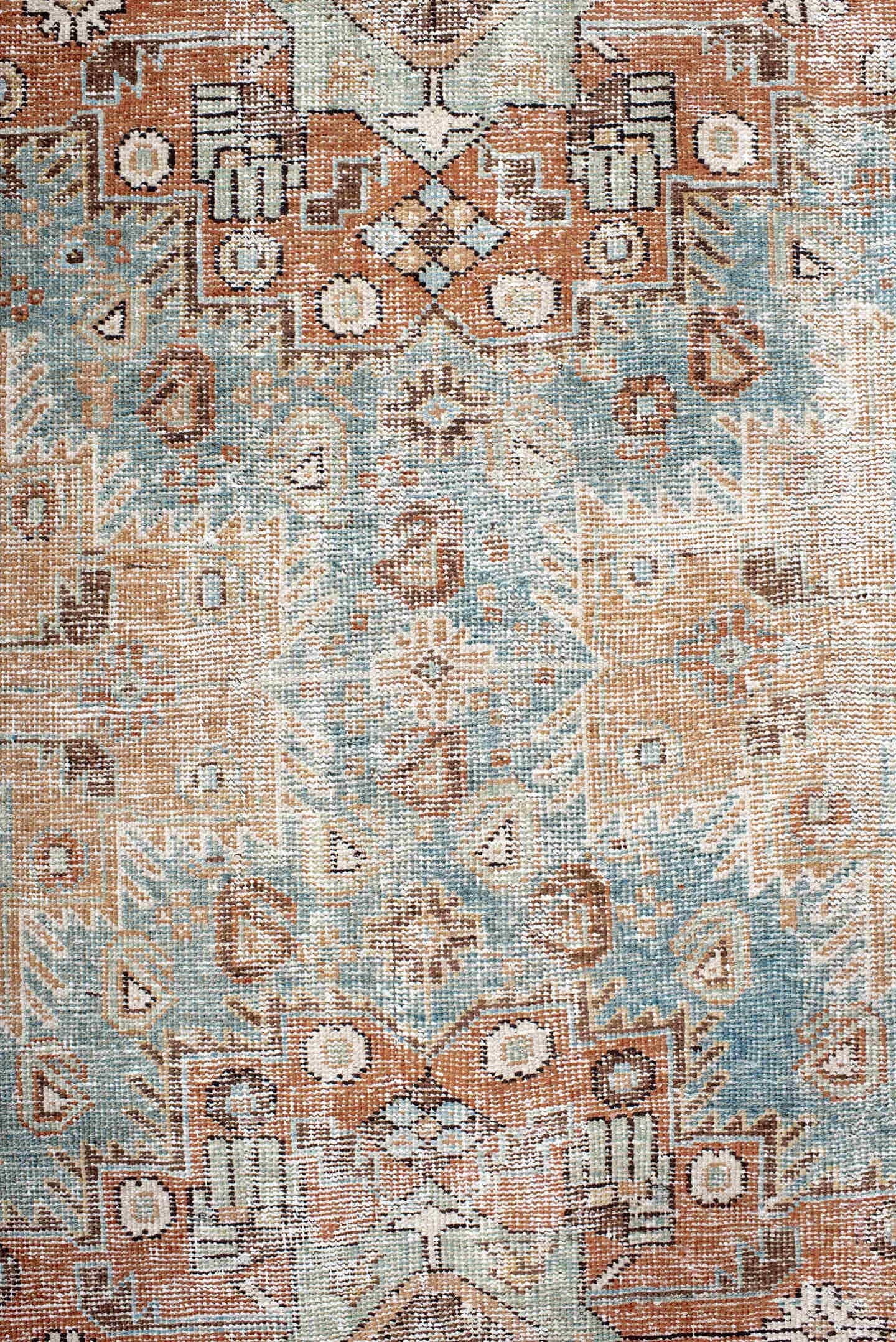 4' x 6' one-of-a-kind handmade antique Afshar small size rug. Color palette: ivory, light blue, camel, rust, taupe, brown