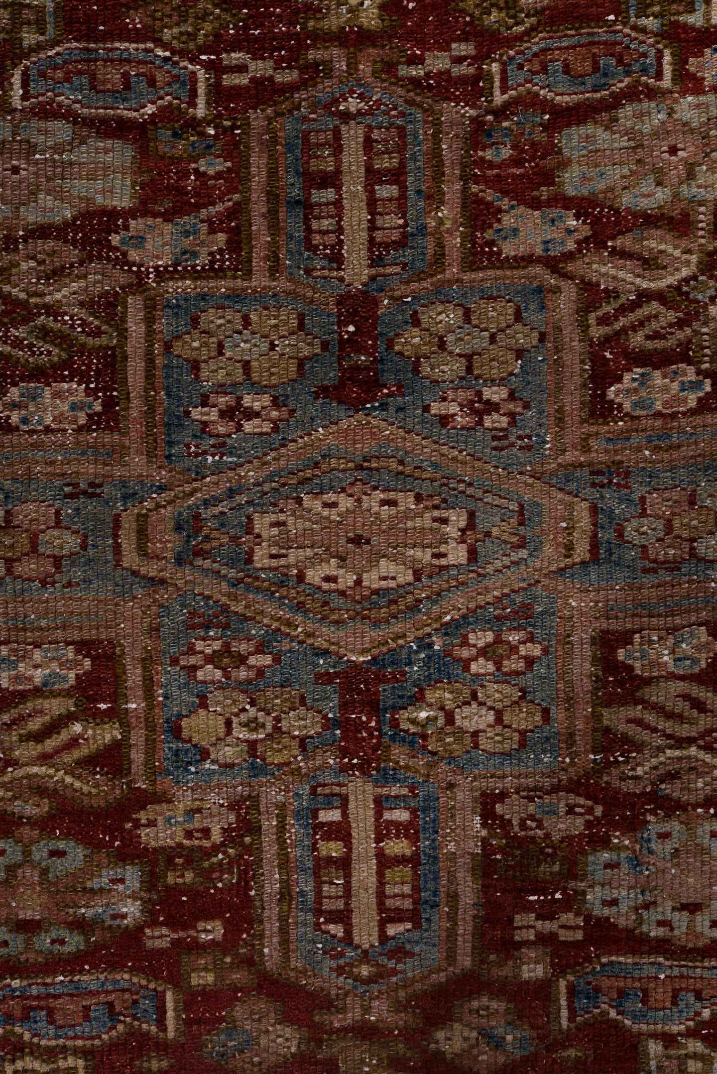 3' x 11' one-of-a-kind handmade antique Karaje runner rug. Color palette: rust, ivory, sky_blue, taupe, camel, slate