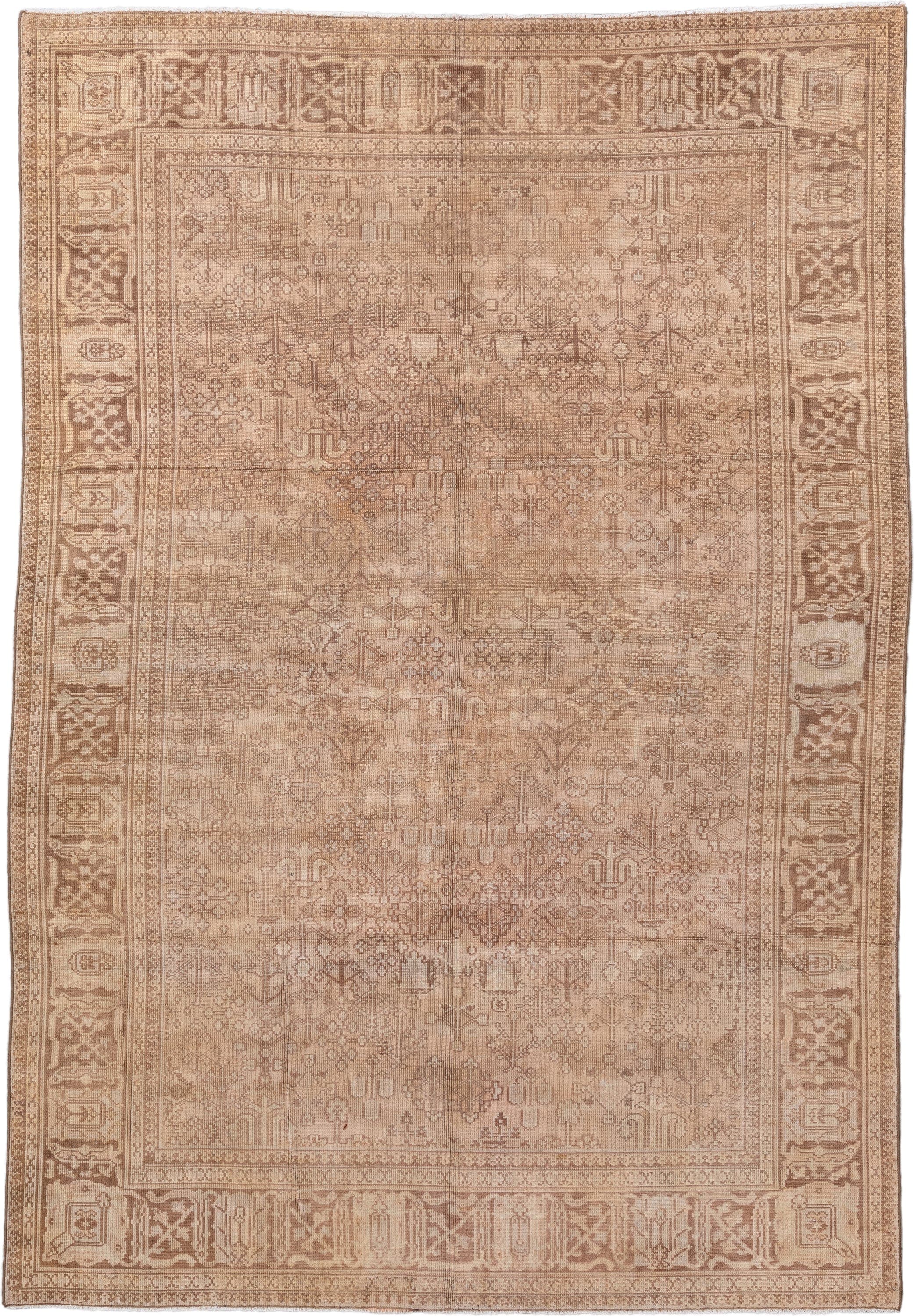 6' x 10' one-of-a-kind handmade antique Sivas large size rug. Color palette: beige, taupe, camel, ivory, dusty_rose, sand