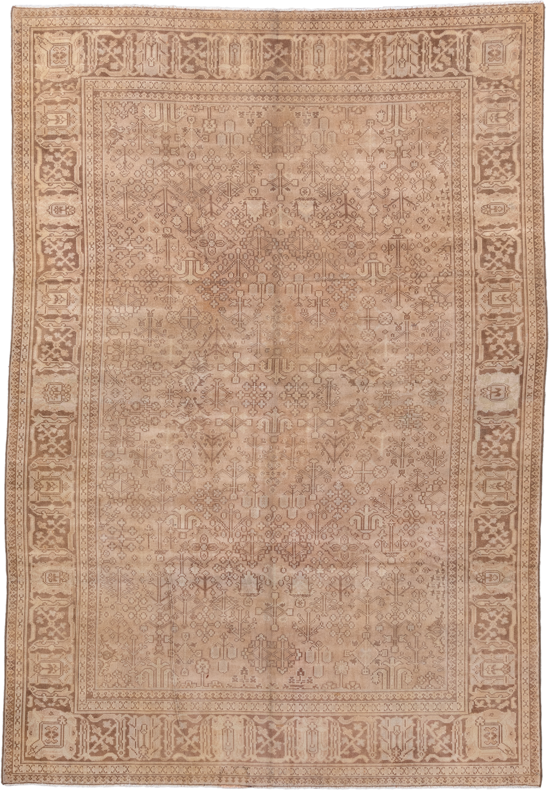 6' x 10' one-of-a-kind handmade antique Sivas large size rug. Color palette: beige, taupe, camel, ivory, dusty_rose, sand