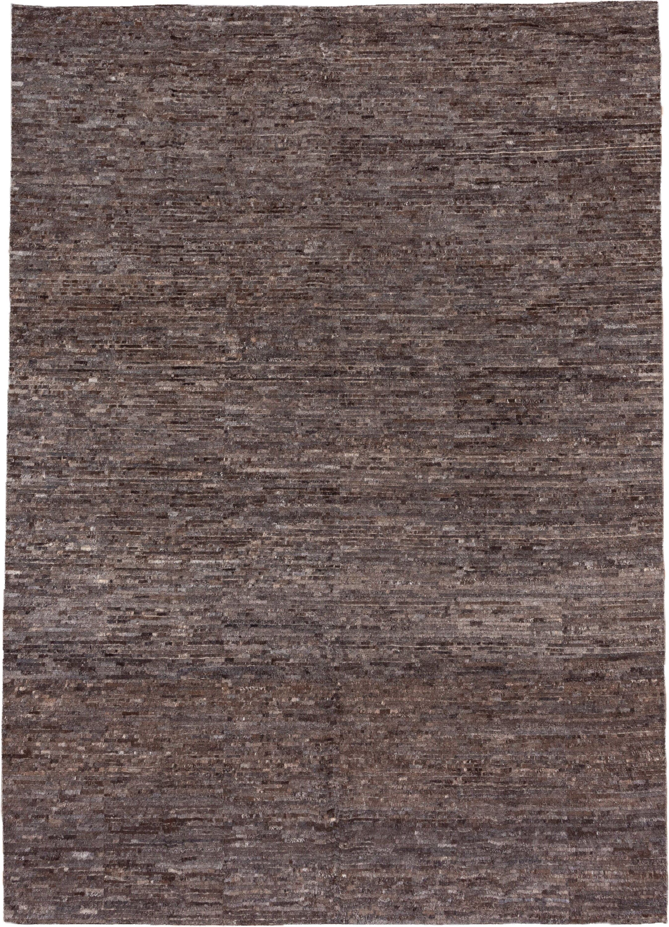 9' x 12' one-of-a-kind handmade vintage Tulu large size rug. Color palette: taupe, brown, charcoal, mushroom, espresso