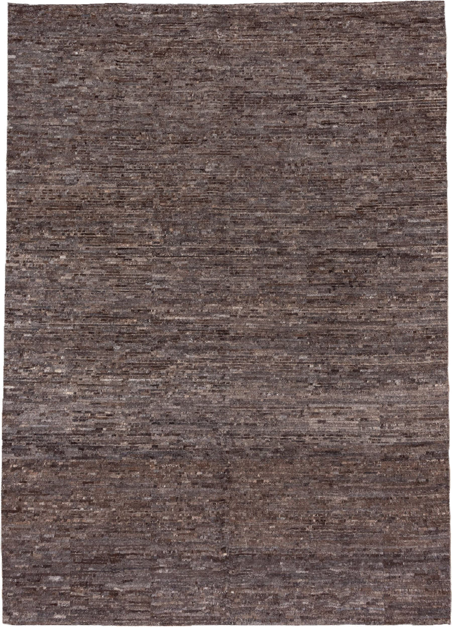 9' x 12' one-of-a-kind handmade vintage Tulu large size rug. Color palette: taupe, brown, charcoal, mushroom, espresso