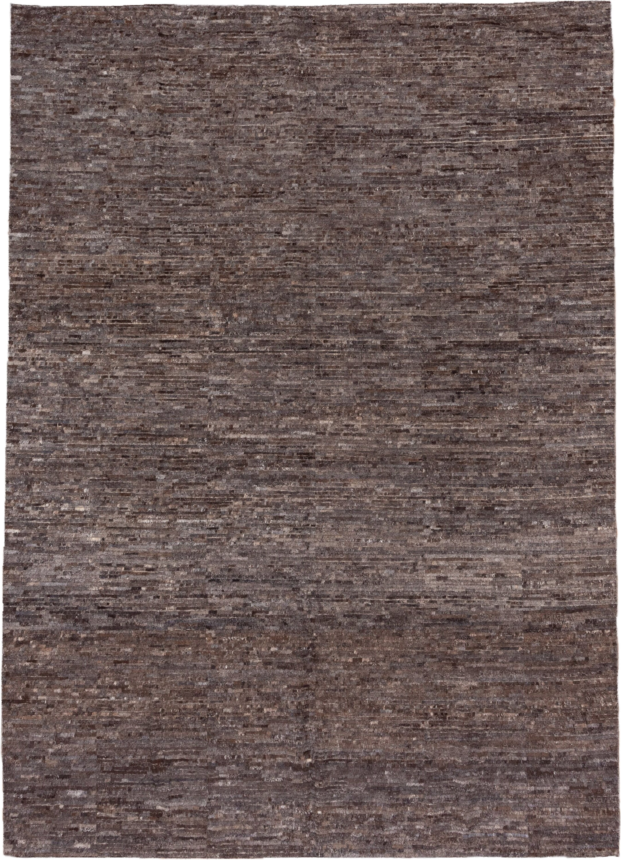 9' x 12' one-of-a-kind handmade vintage Tulu large size rug. Color palette: taupe, brown, charcoal, mushroom, espresso