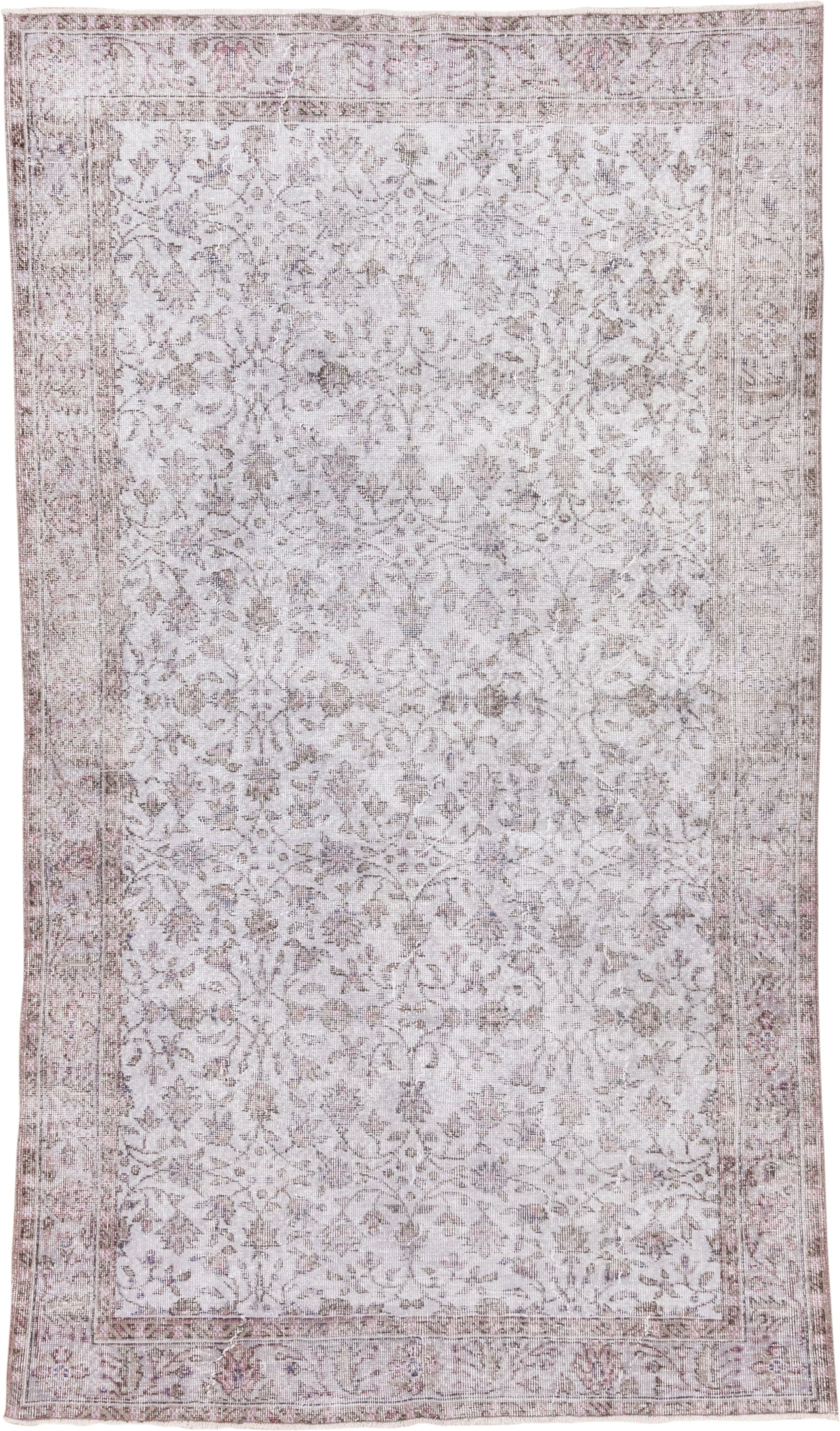 5' x 9' one-of-a-kind handmade vintage Overdyed medium size rug. Color palette: ivory, blush, taupe, rose, beige