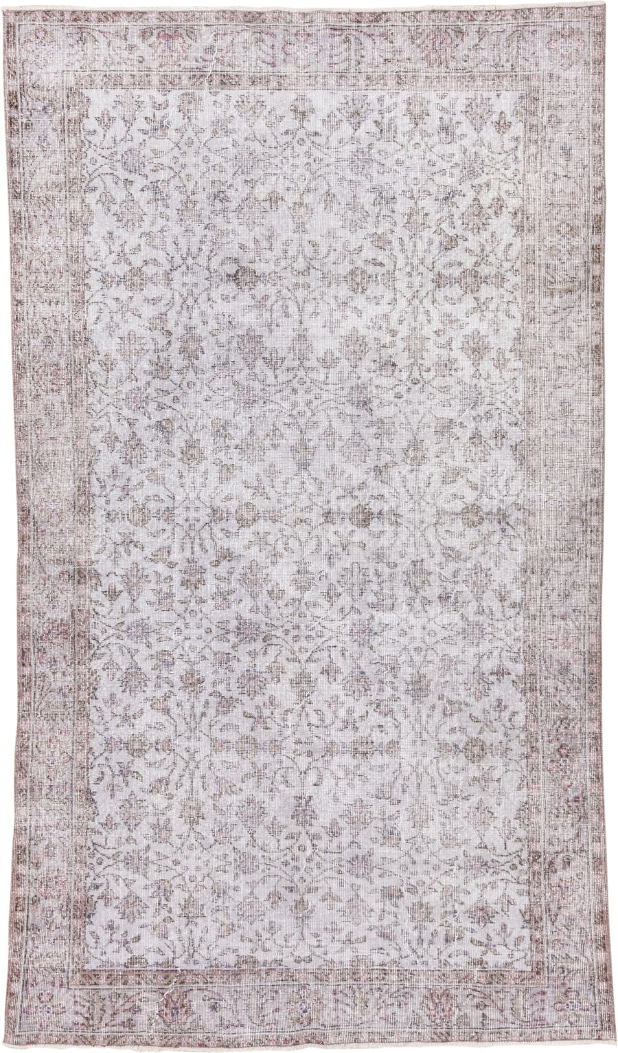 5' x 9' one-of-a-kind handmade vintage Overdyed medium size rug. Color palette: ivory, blush, taupe, rose, beige