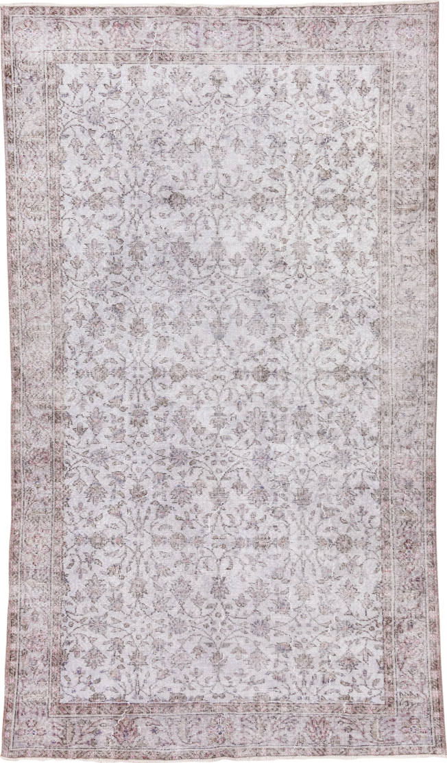 5' x 9' one-of-a-kind handmade vintage Overdyed medium size rug. Color palette: ivory, blush, taupe, rose, beige