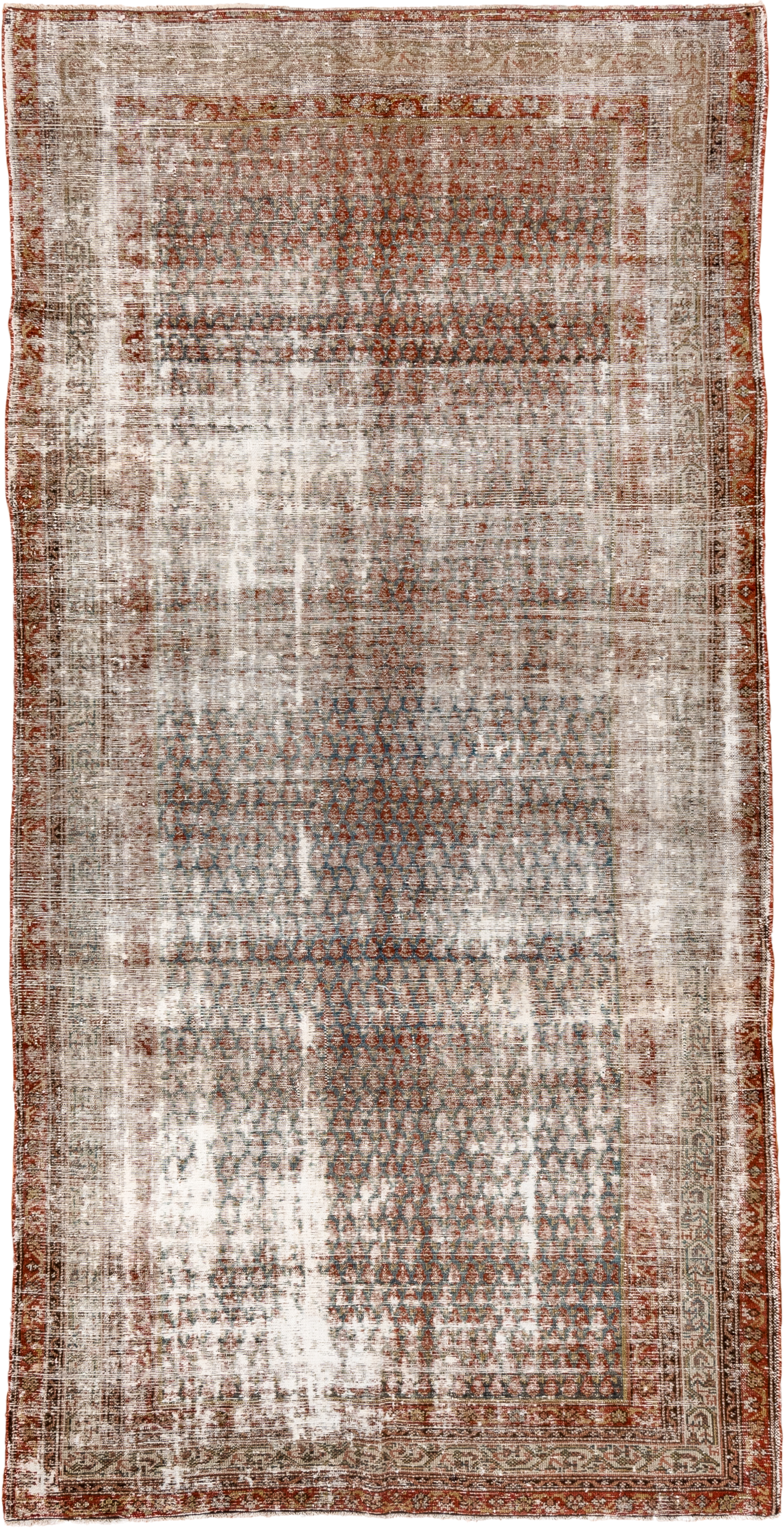 5' x 10' one-of-a-kind handmade antique Malayer runner rug. Color palette: ivory, rust, taupe, slate, camel, terracotta