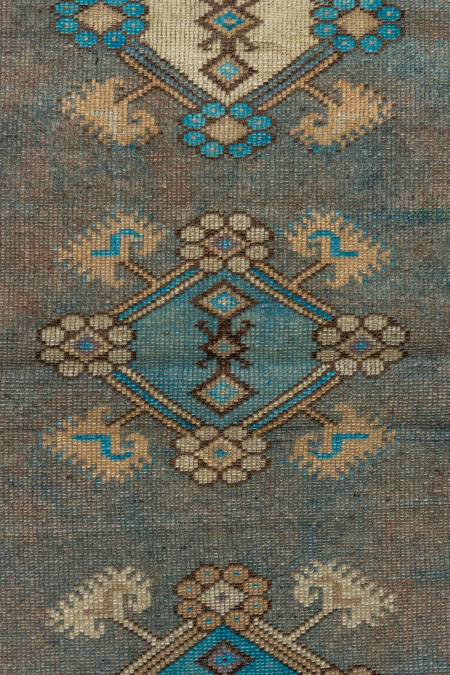 4' x 6' one-of-a-kind handmade antique Anatolian small size rug. Color palette: turquoise, ivory, taupe, slate, plum
