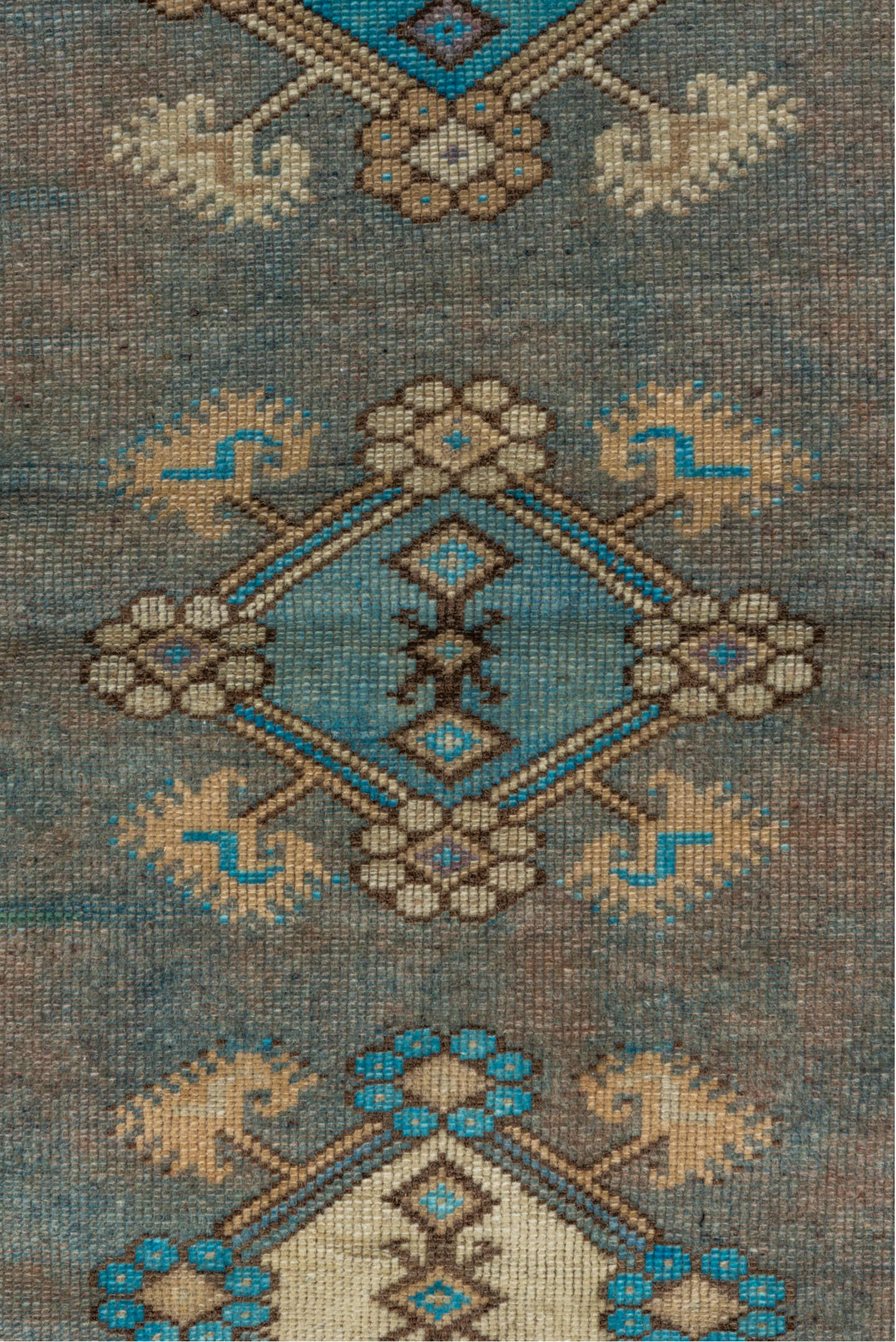4' x 6' one-of-a-kind handmade vintage Anatolian small size rug. Color palette: black, blue, brown, gray, green