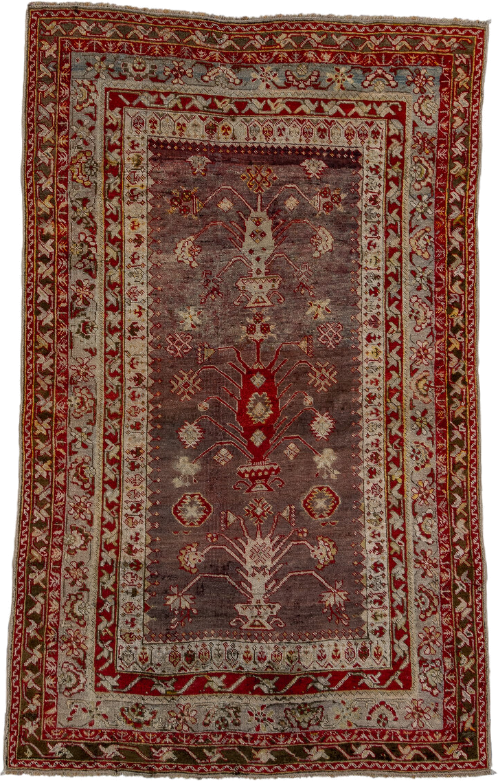 4' x 5' one-of-a-kind handmade vintage Anatolian small size rug. Color palette: rust, mauve, ivory, burgundy, olive, taupe