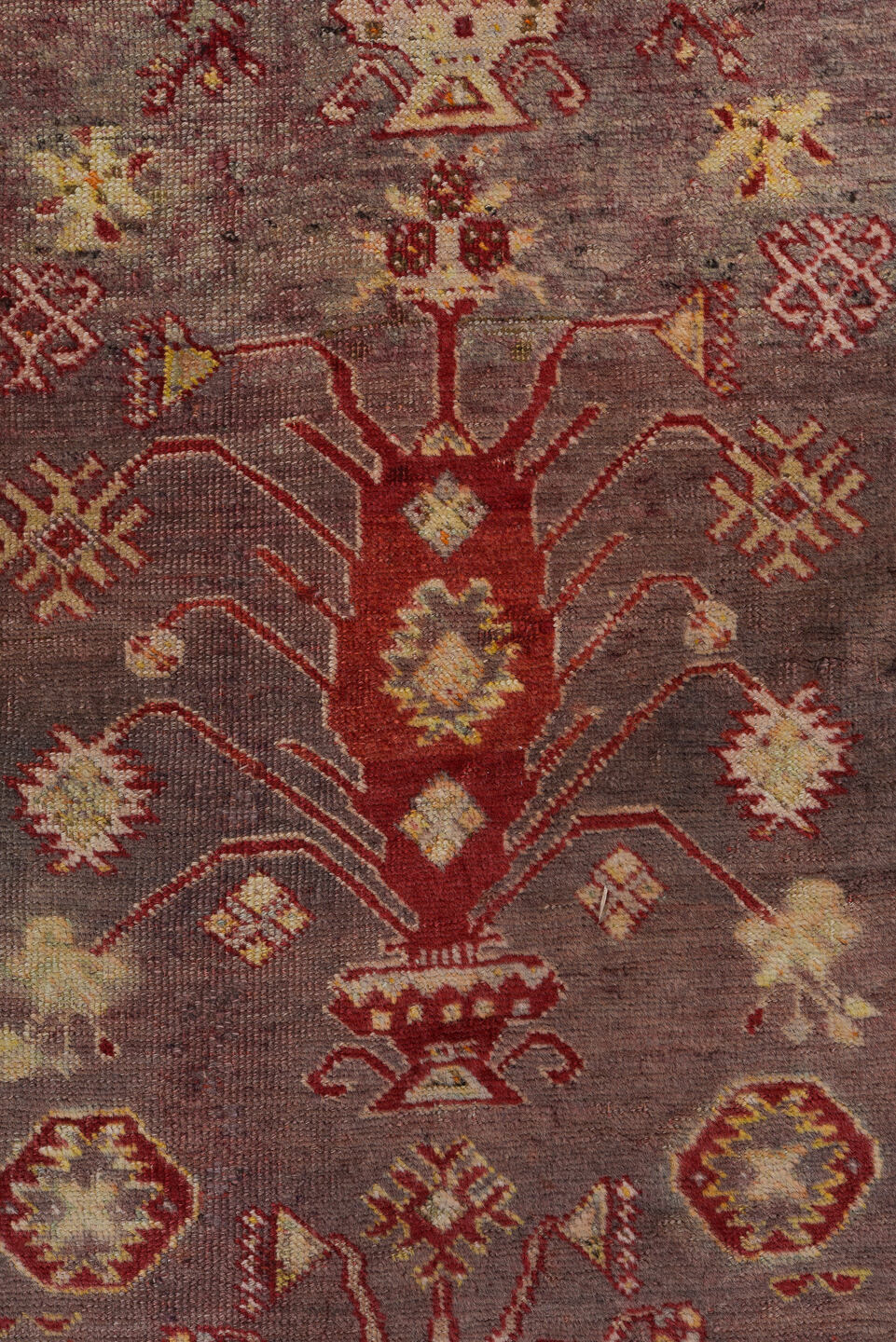 4' x 5' one-of-a-kind handmade vintage Anatolian small size rug. Color palette: rust, mauve, ivory, burgundy, olive, taupe