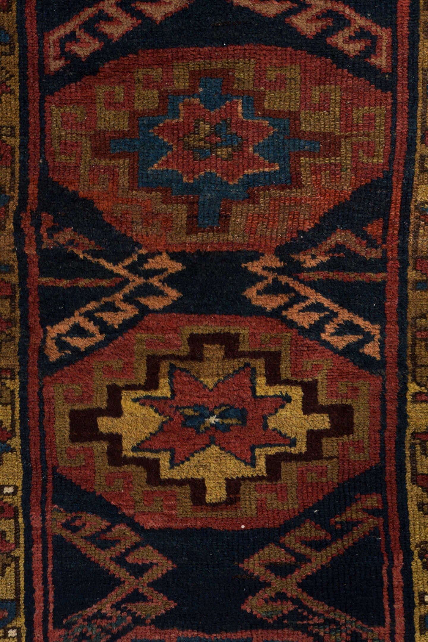 3' x 9' one-of-a-kind handmade vintage NW Persian runner rug. Color palette: navy, rust, ivory, camel, rose, teal, brown