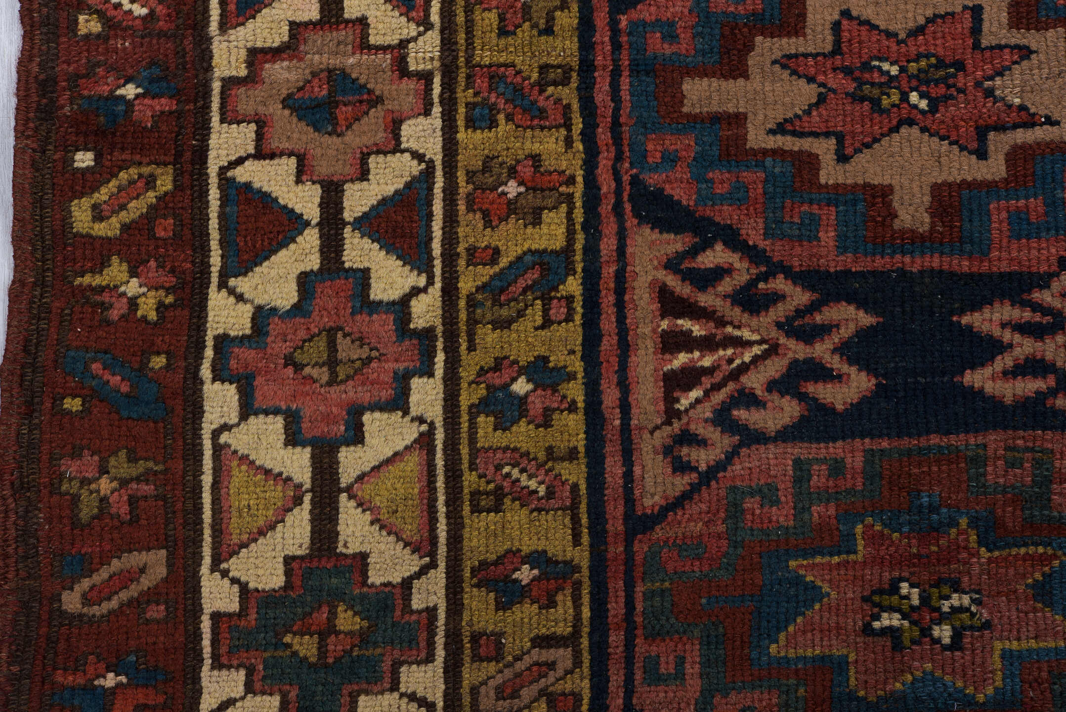 3' x 9' one-of-a-kind handmade vintage NW Persian runner rug. Color palette: navy, rust, ivory, camel, rose, teal, brown
