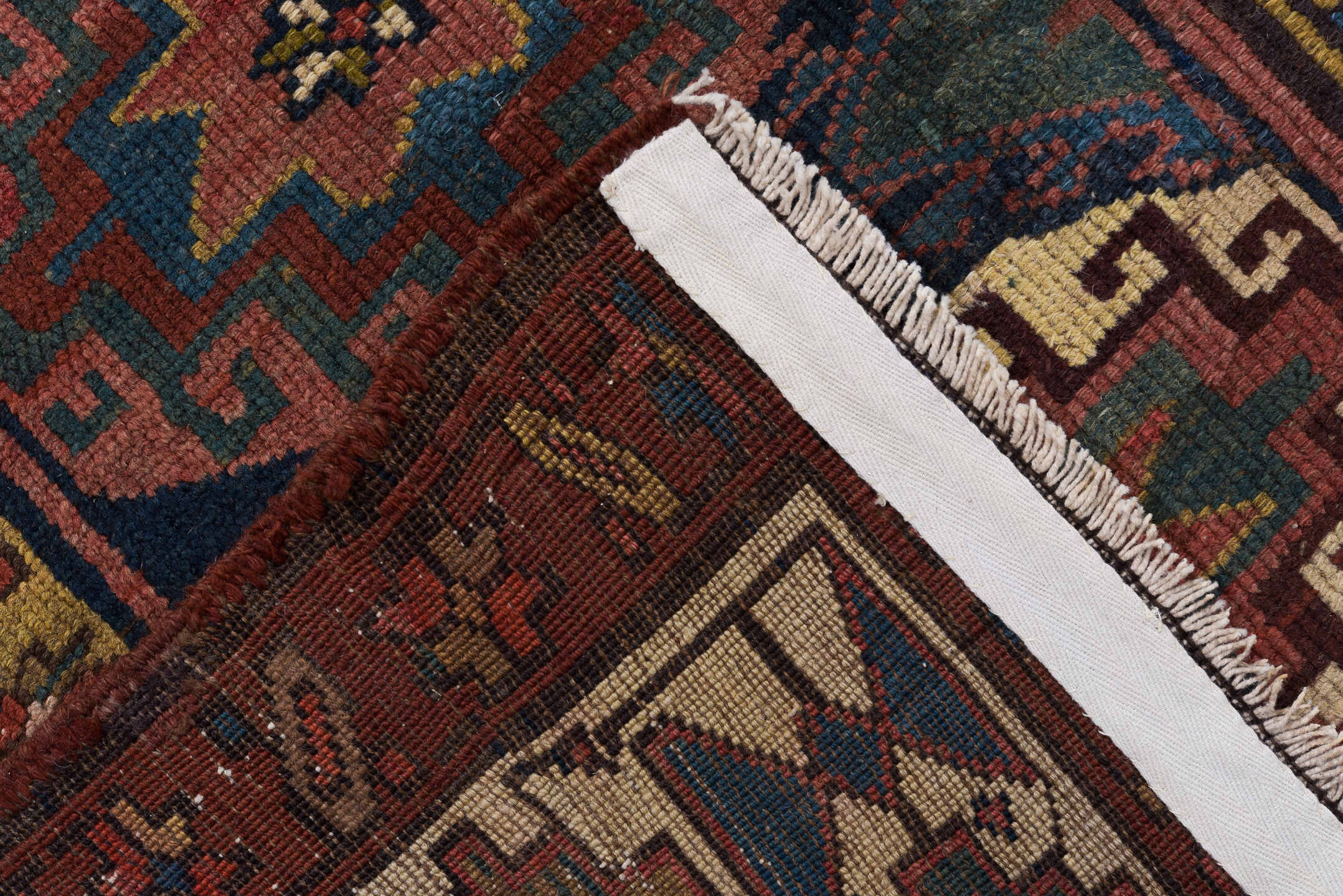 3' x 9' one-of-a-kind handmade vintage NW Persian runner rug. Color palette: navy, rust, ivory, camel, rose, teal, brown