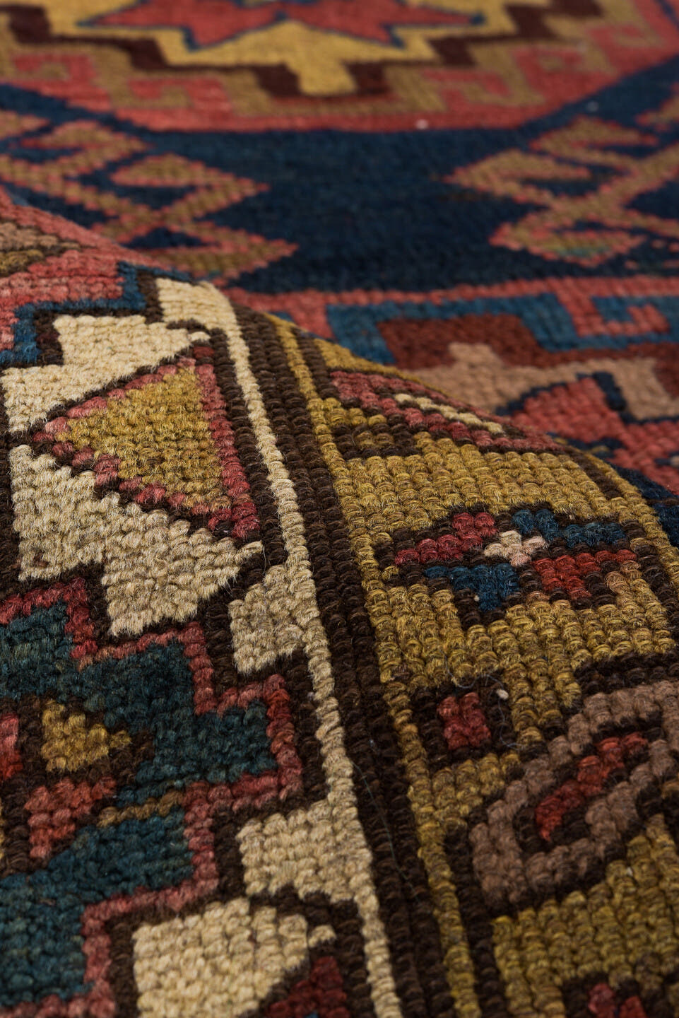 3' x 9' one-of-a-kind handmade vintage NW Persian runner rug. Color palette: navy, rust, ivory, camel, rose, teal, brown