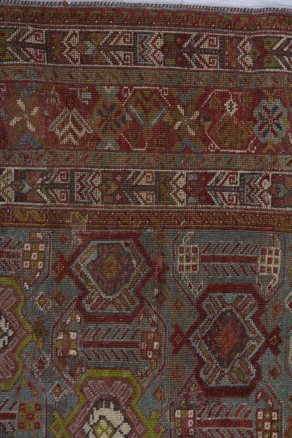 4' x 7' one-of-a-kind handmade vintage Afshar rug. Color palette: rust, slate, ivory, camel, burgundy, navy, taupe