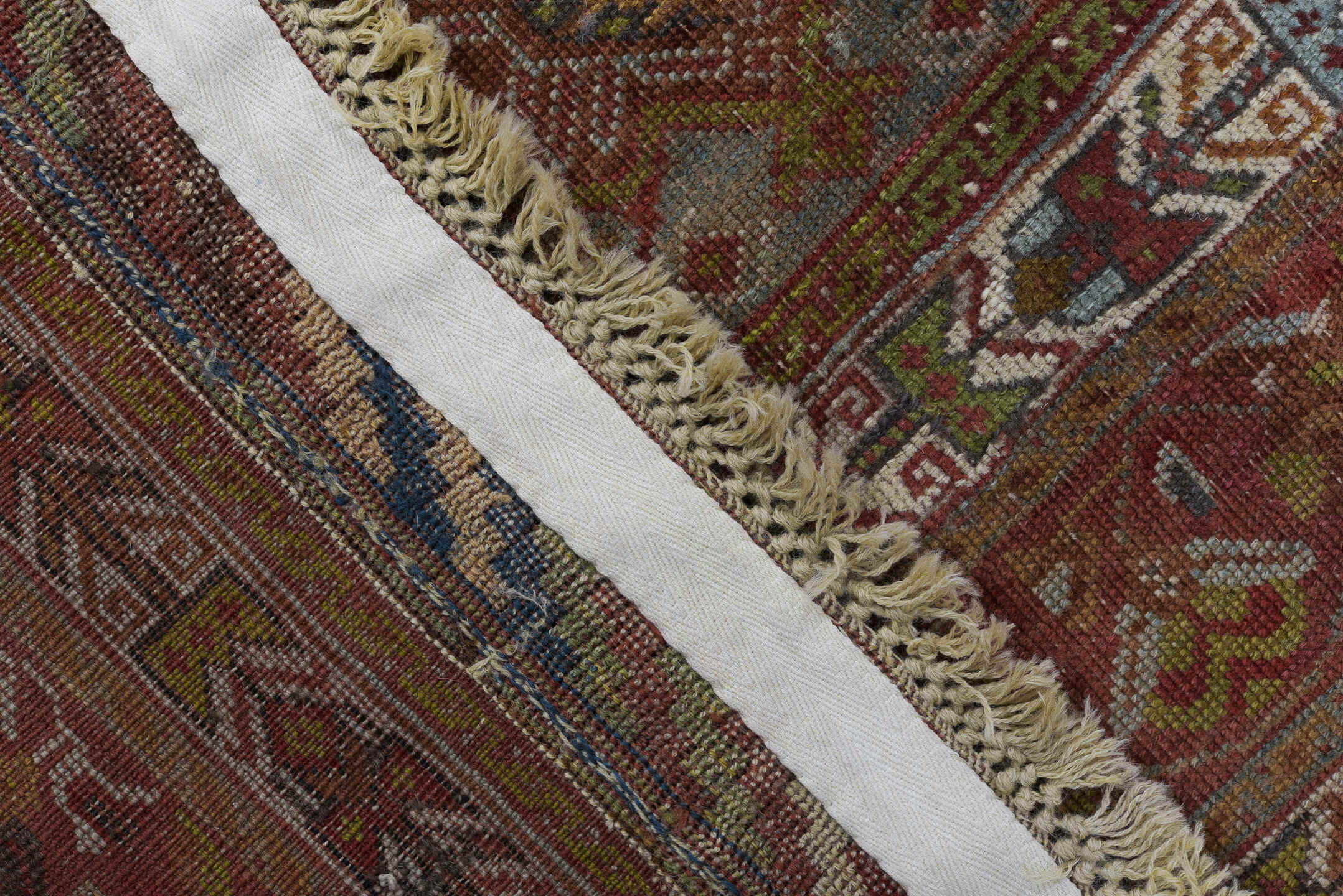 4' x 7' one-of-a-kind handmade vintage Afshar rug. Color palette: brown, dim gray, gray, pink, red