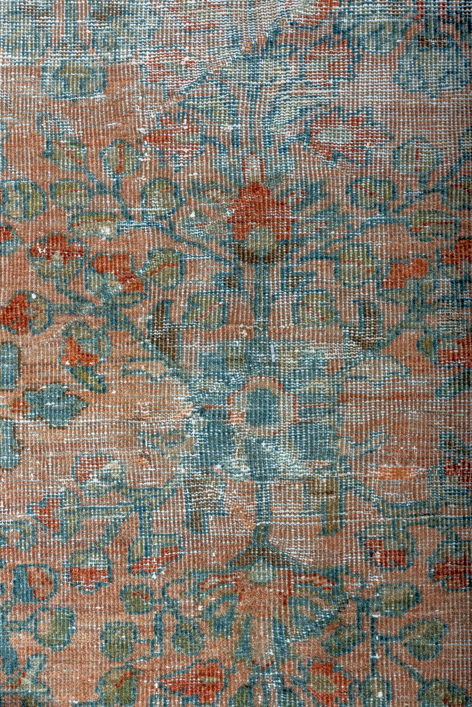 10' x 13' one-of-a-kind handmade antique Mahal large size rug. Color palette: aqua, terra cotta, ivory, sage, rust, taupe