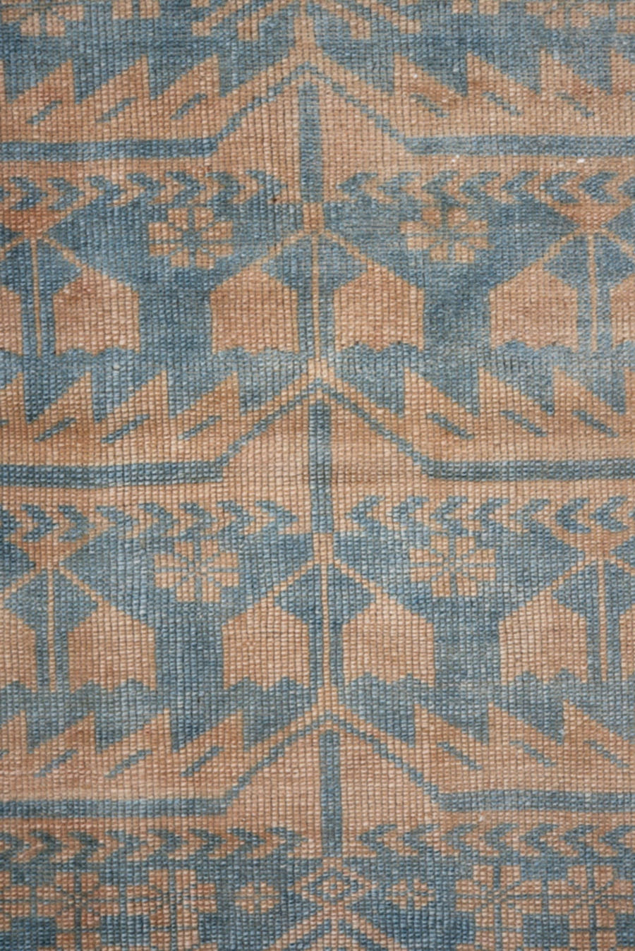 3' x 6' one-of-a-kind handmade antique Oushak small size rug. Color palette: camel, sky blue, ivory, taupe, terracotta