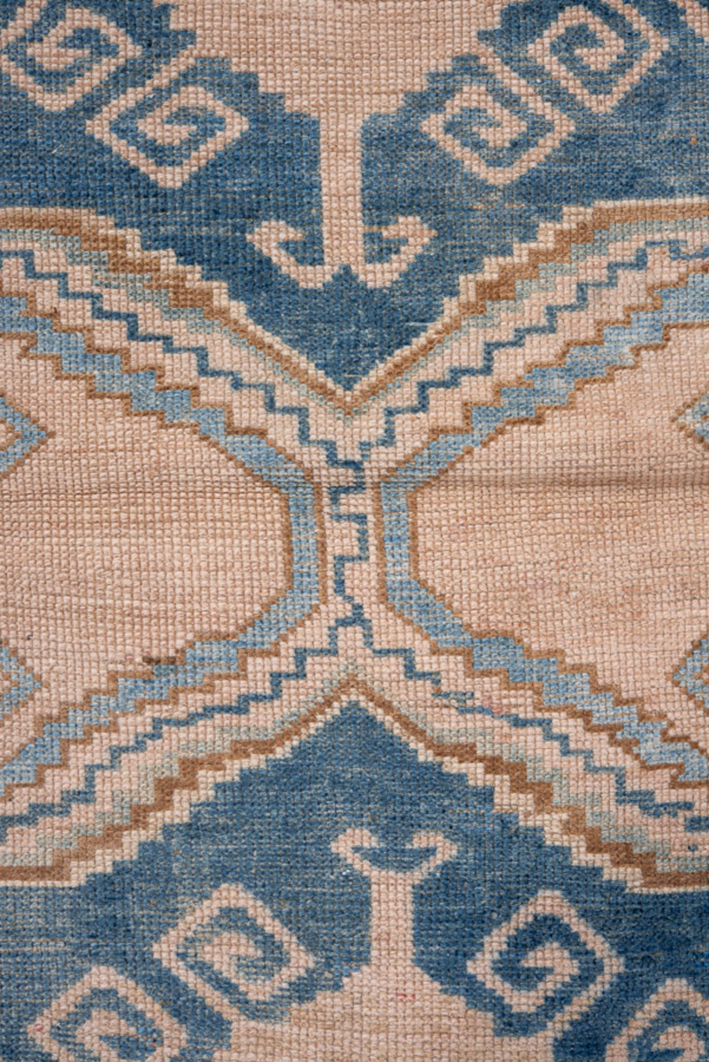 4' x 6' one-of-a-kind handmade vintage Oushak small size rug. Color palette: blush, sky_blue, navy, ivory, taupe, camel
