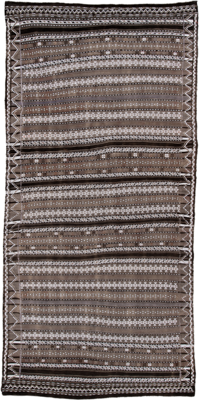4' x 9' one-of-a-kind handmade vintage Kilim runner rug. Color palette: taupe, ivory, dark_brown, brown, beige, gray