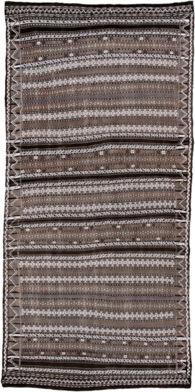 4' x 9' one-of-a-kind handmade vintage Kilim runner rug. Color palette: taupe, ivory, dark_brown, brown, beige, gray