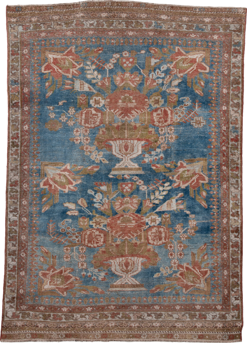 4' x 6' one-of-a-kind handmade vintage Afshar small size rug. Color palette: arapawa, blue, brown, gray, light blue