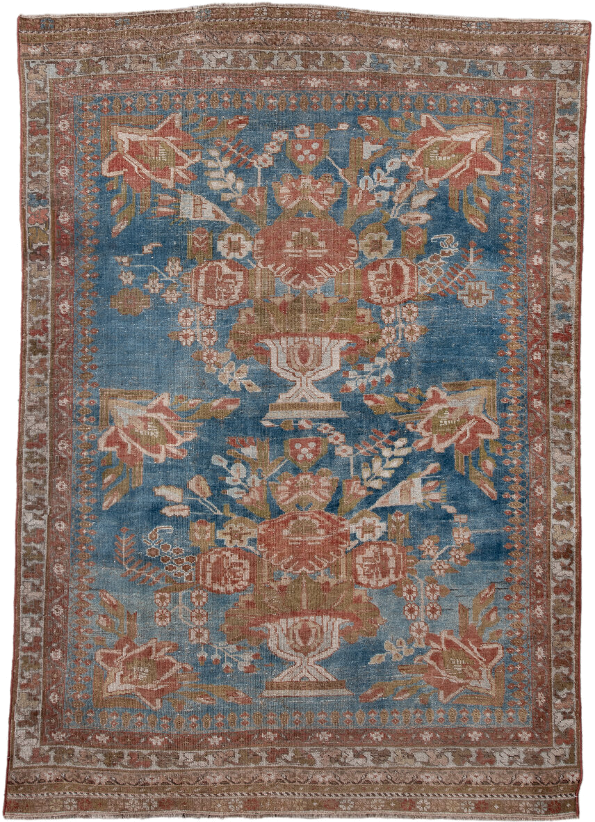 4' x 6' one-of-a-kind handmade antique Afshar small size rug. Color palette: blue, rust, ivory, olive, taupe, rose, brown