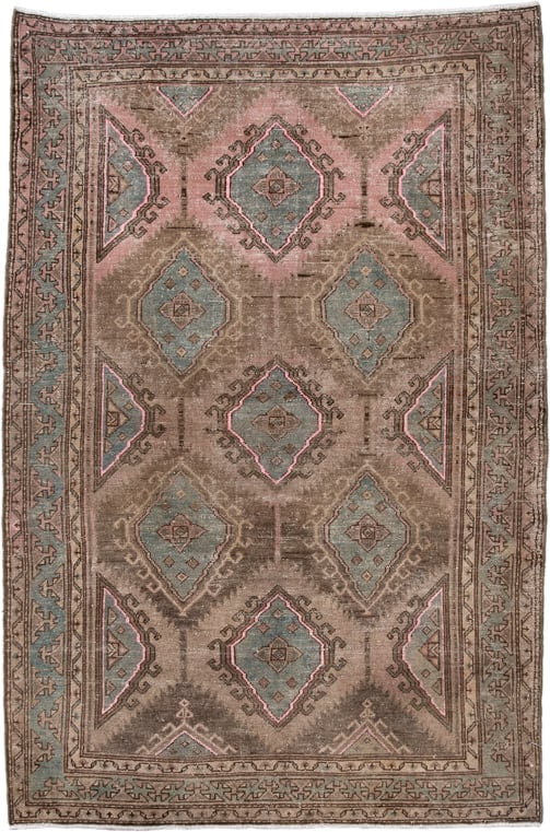 4' x 6' one-of-a-kind handmade antique Hamadan small size rug. Color palette: taupe, dusty rose, pale blue, brown, ivory