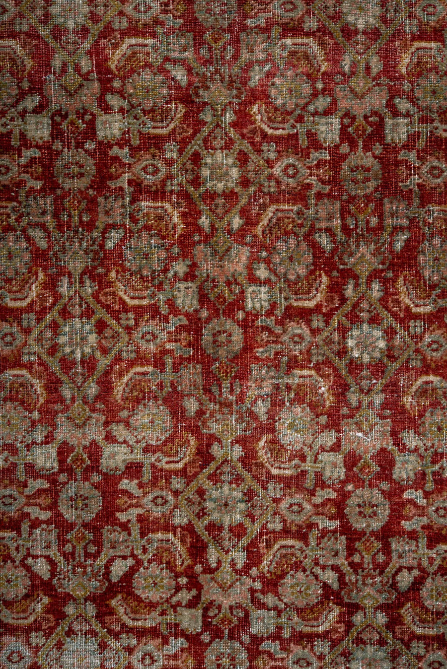 4' x 7' one-of-a-kind handmade antique Bidjar rug. Color palette: red, ivory, sage, rose, taupe, burgundy, olive, green